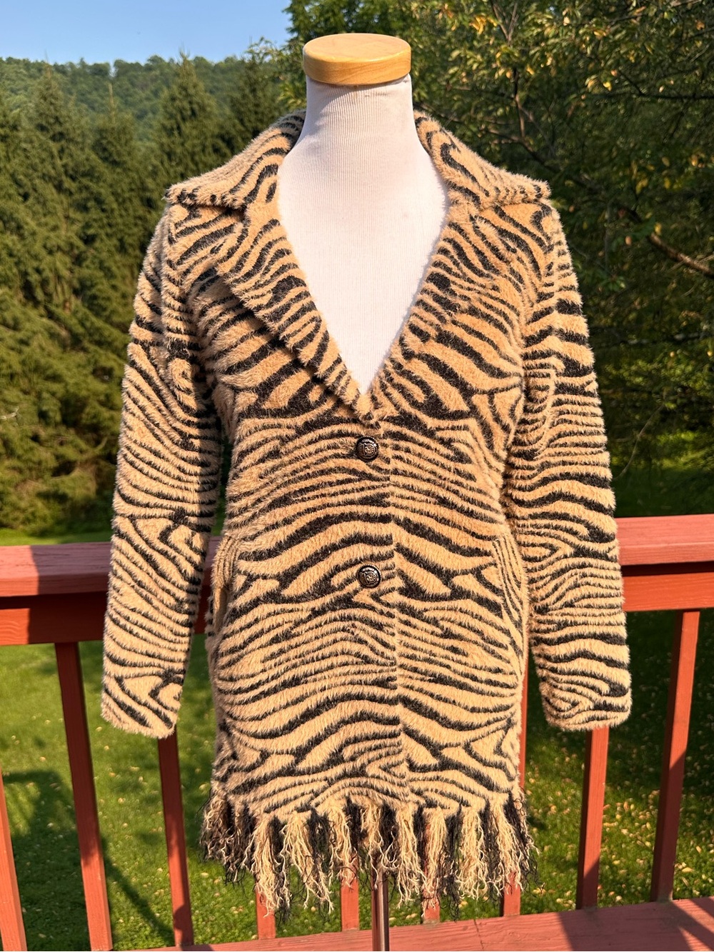 NWT! NVLT Tiger Rust Animal Print Notch Collar Fuzzy Jacket